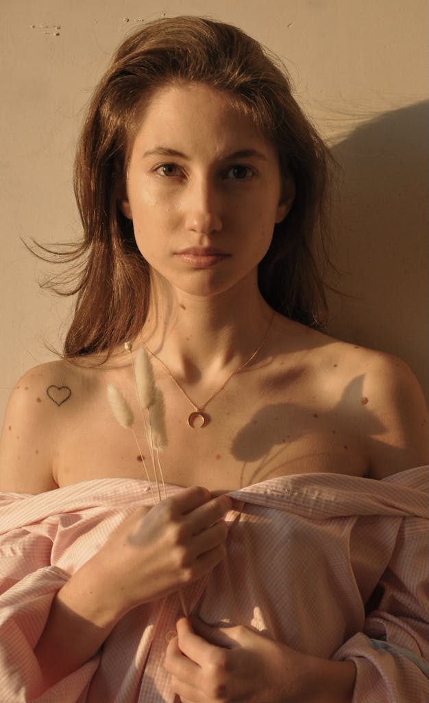 Calm woman with dried branches